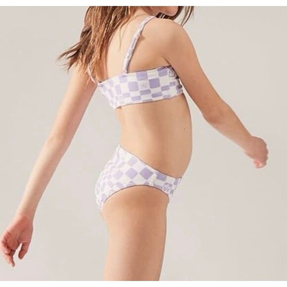 Roxy Girls Purple Rose Checkerboard Magical Waves Bikini Size 16 New With Tags - Picture 3 of 6